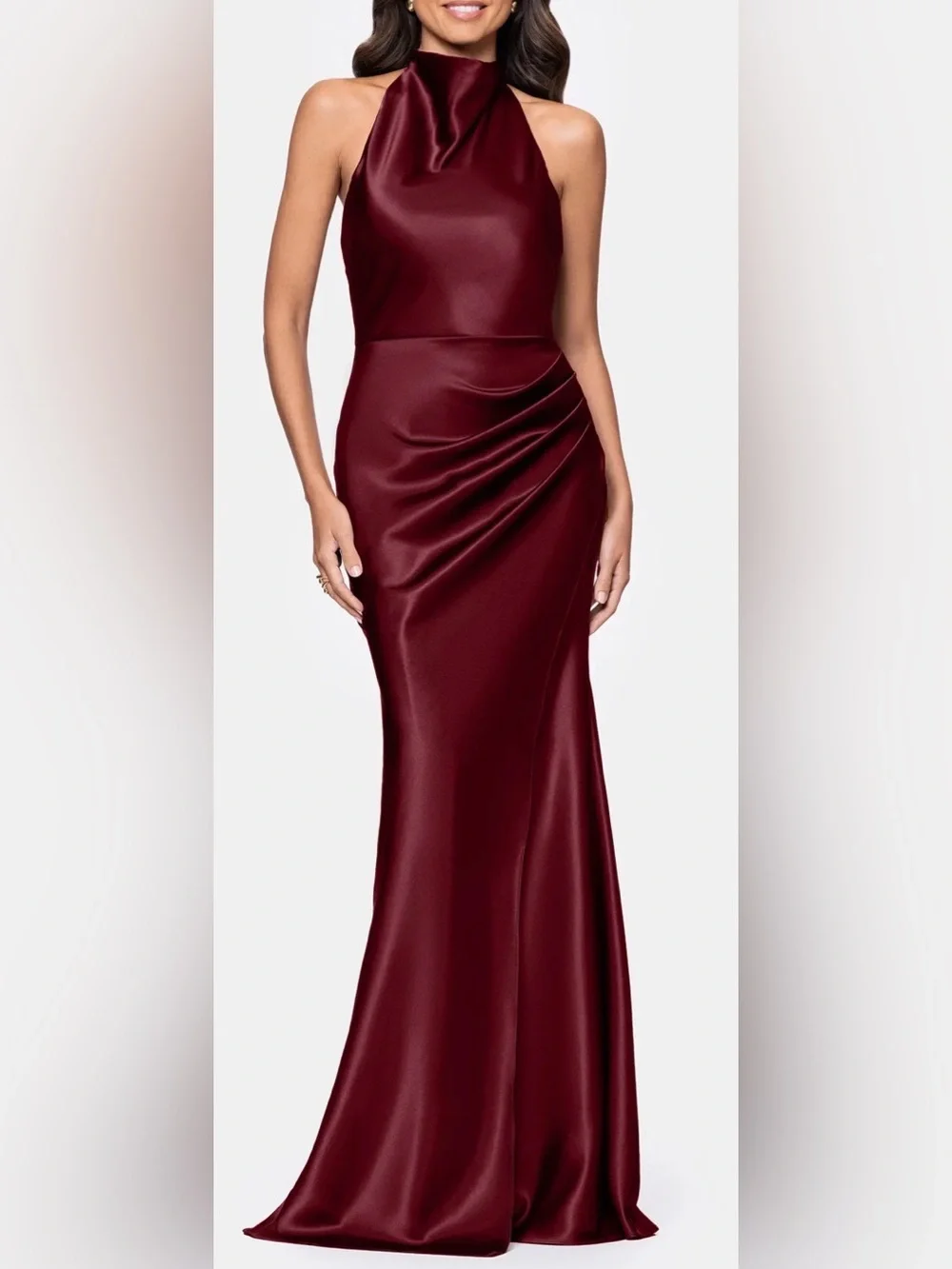 NEW Betsy & Adam Charmeuse Halter burgundy Dress Sz 10